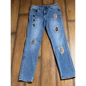 Joseph Ribkoff Womens Straight Leg Jeans Sz 10 Colorful Patches Rhinestones SZ 8